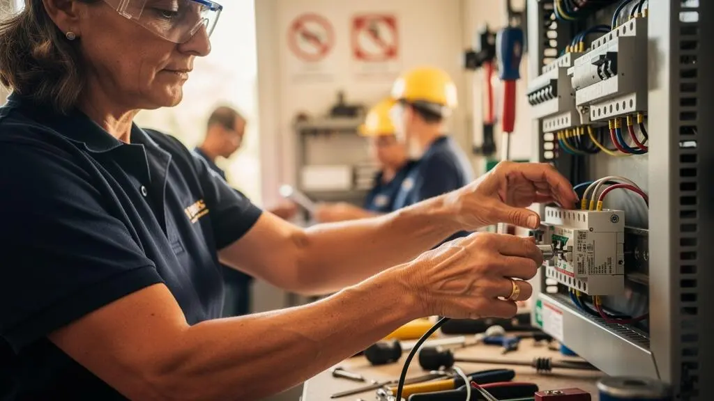 Femme en reconversion professionnelle se formant à un métier technique dans un centre de formation à Montpellier